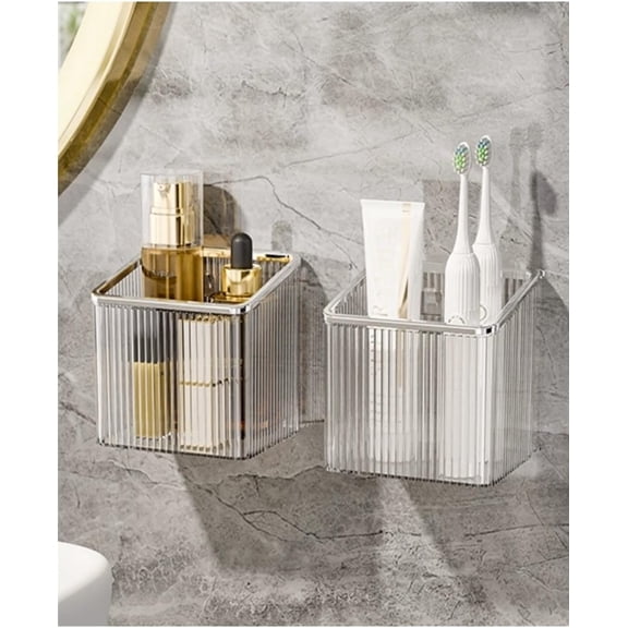 FRKSMD-2 Pack Wall Toothbrush Holder Adhesive Wall Holder for Toothbrush,Electric Toothbrush,Toothpaste,Razor,Makeup Brush,Hanging Wall Storage Organizer Bucket(Silver)