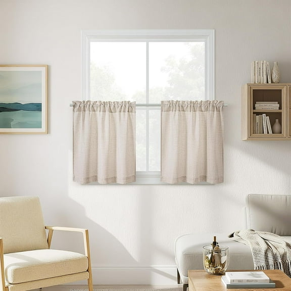 FRKSMD-2 Panels 24 Inch RV Curtains for Camper Windows, Linen Light Coffee Beige Tan Privacy Short Curtains Semi Sheer Light Filtering Rod Pocket Small Window Drapes for Basement Bathroom W34xL24