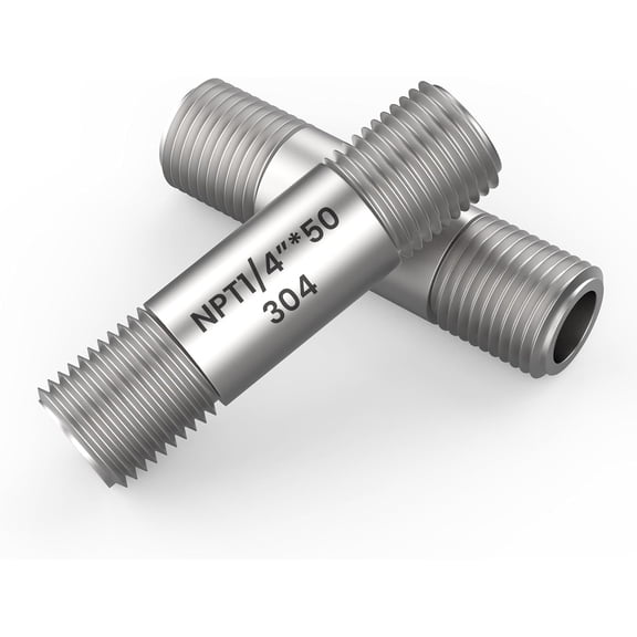 FRKSMD-2 Pcs 2 Inch 304 Stainless Steel Nipple Pipe Fitting, 1/4" NPT x 1/4" NPT Male Threaded Nipple Cast Pipe