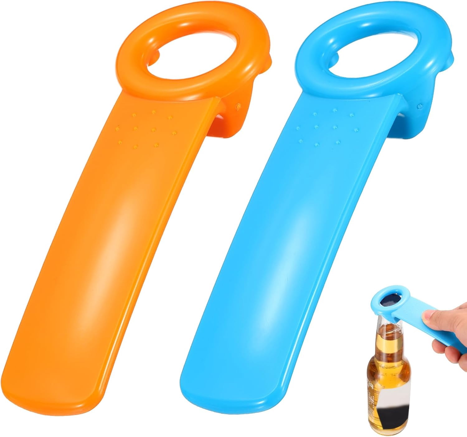 FRKSMD-2 Pcs Jar Key Lid Opener, Plastic Jar Lid Opener Easy Grip Multifunctional Durable Can Open Tool for Elderly Seniors Women Weak Hands Easy-use by Anyone, Orange/Sky Blue