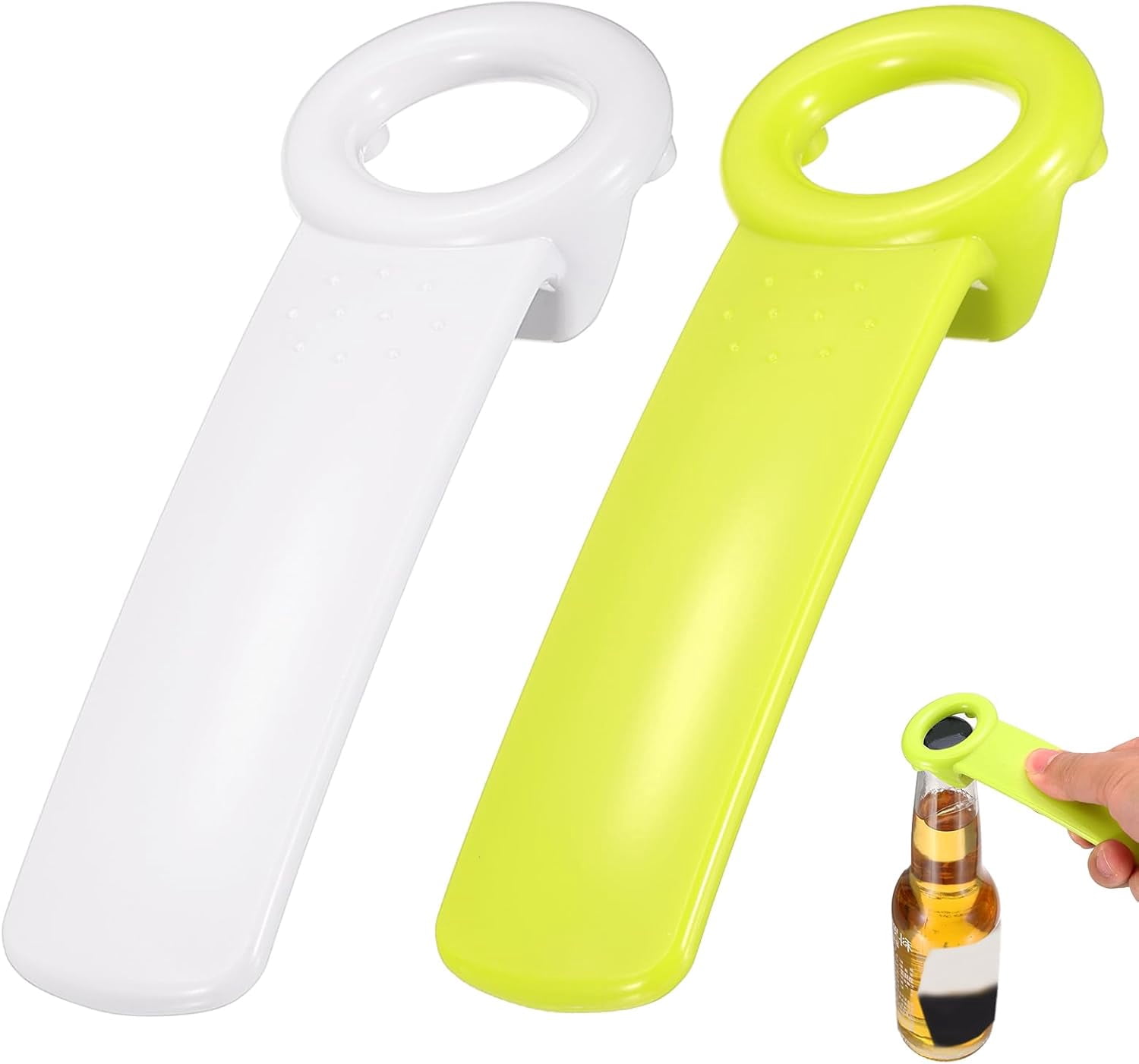 FRKSMD-2 Pcs Jar Key Lid Opener, Plastic Jar Lid Opener Easy Grip Multifunctional Durable Can Open Tool for Elderly Seniors Women Weak Hands Easy-use by Anyone, White/Matcha Green