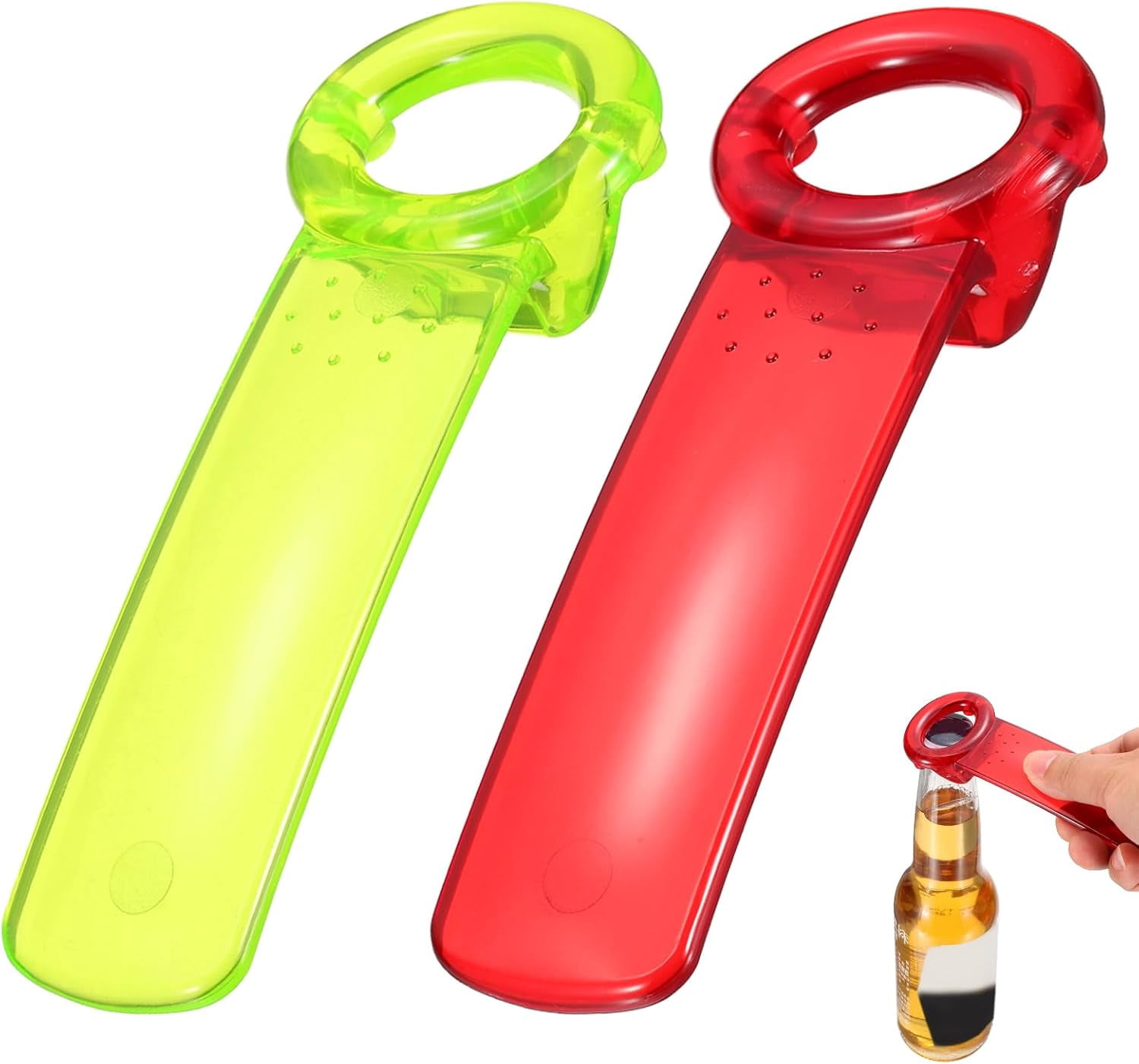 FRKSMD-2 Pcs Jar Key Lid Opener, Plastic Jar Lid Opener Easy Grip Multifunctional Durable Can Open Tool for Elderly Seniors Women Weak Hands Easy-use, Transparent Red/Transparent Green