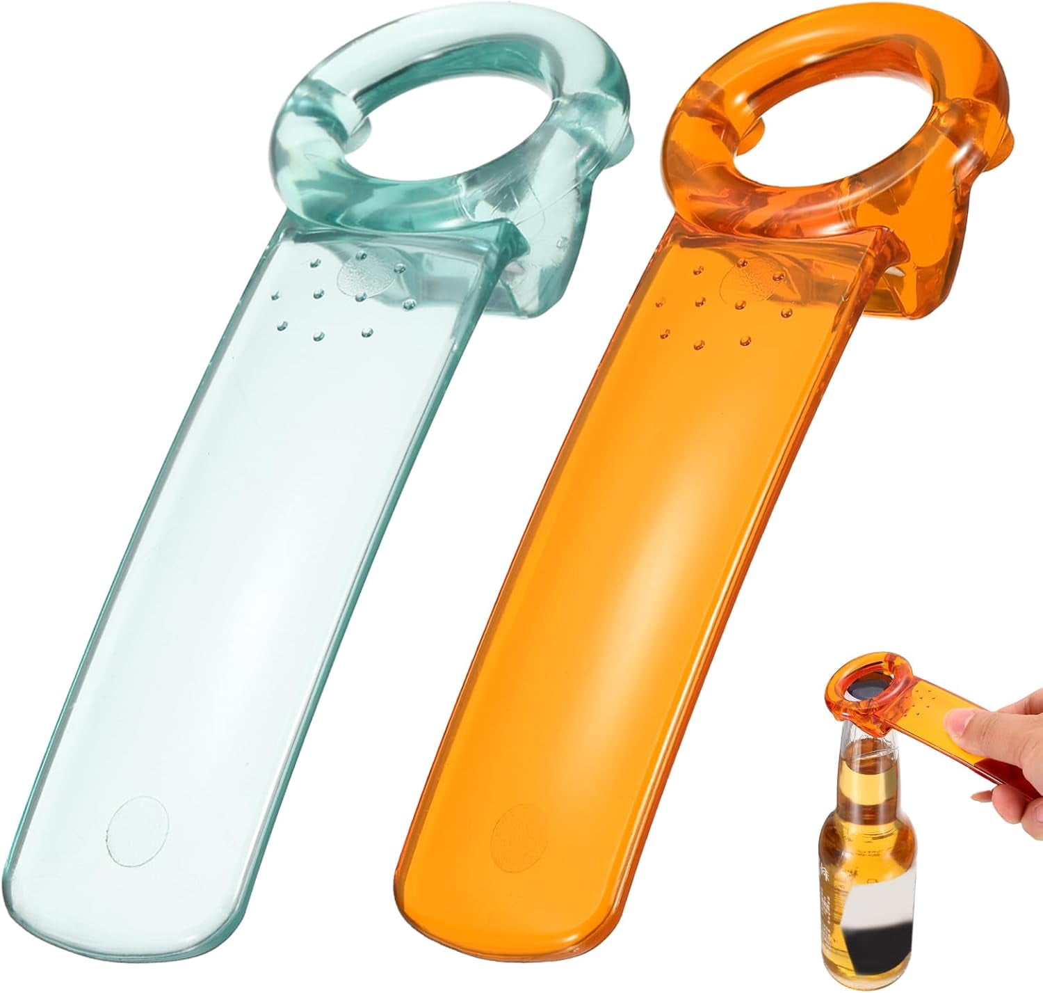 FRKSMD-2 Pcs Jar Key Lid Opener, Plastic Jar Lid Opener Easy Grip Multifunctional Durable Can Open Tool for Elderly Seniors Women Weak Hands Easy-use, Transparent Blue/Transparent Orange