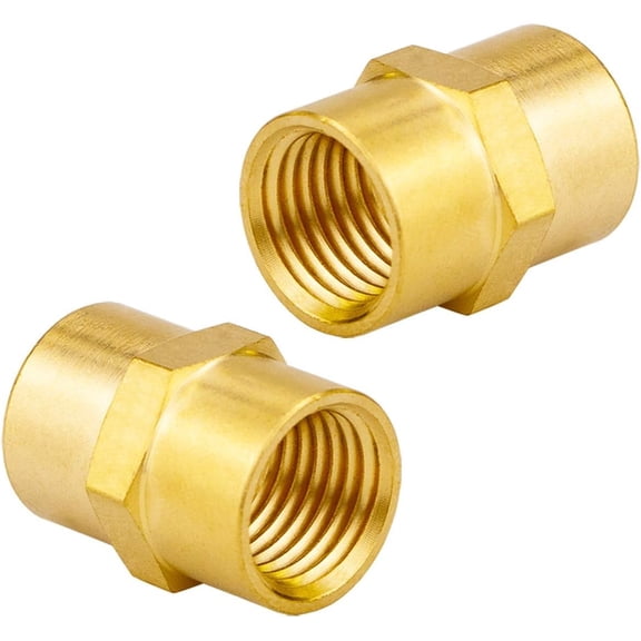 FRKSMD-(2-Piece) 1/2" x 1/2" NPT Brass Coupler Coupling Female Pipe Adapter Connector Adapter Fittings