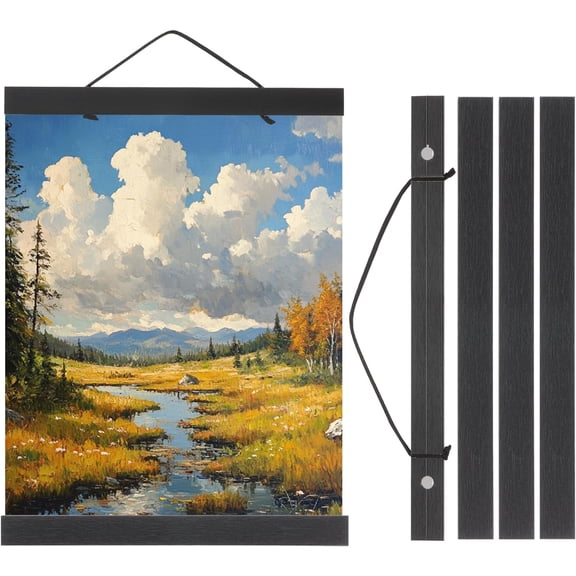 FRKSMD-2 Set Magnetic Poster Hanger Frame 12 Inch Wooden Magnet Picture Hangers Frames Wide Hanging Kit for Photos, Pictures, Artwork, Maps, Black