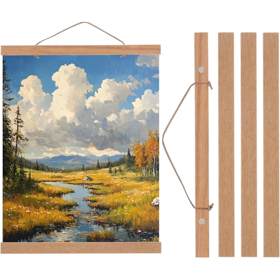 FRKSMD-2 Set Magnetic Poster Hanger Frame 12 Inch Wooden Magnet Picture Hangers Frames Wide Hanging Kit for Photos, Pictures, Artwork, Maps, Brown
