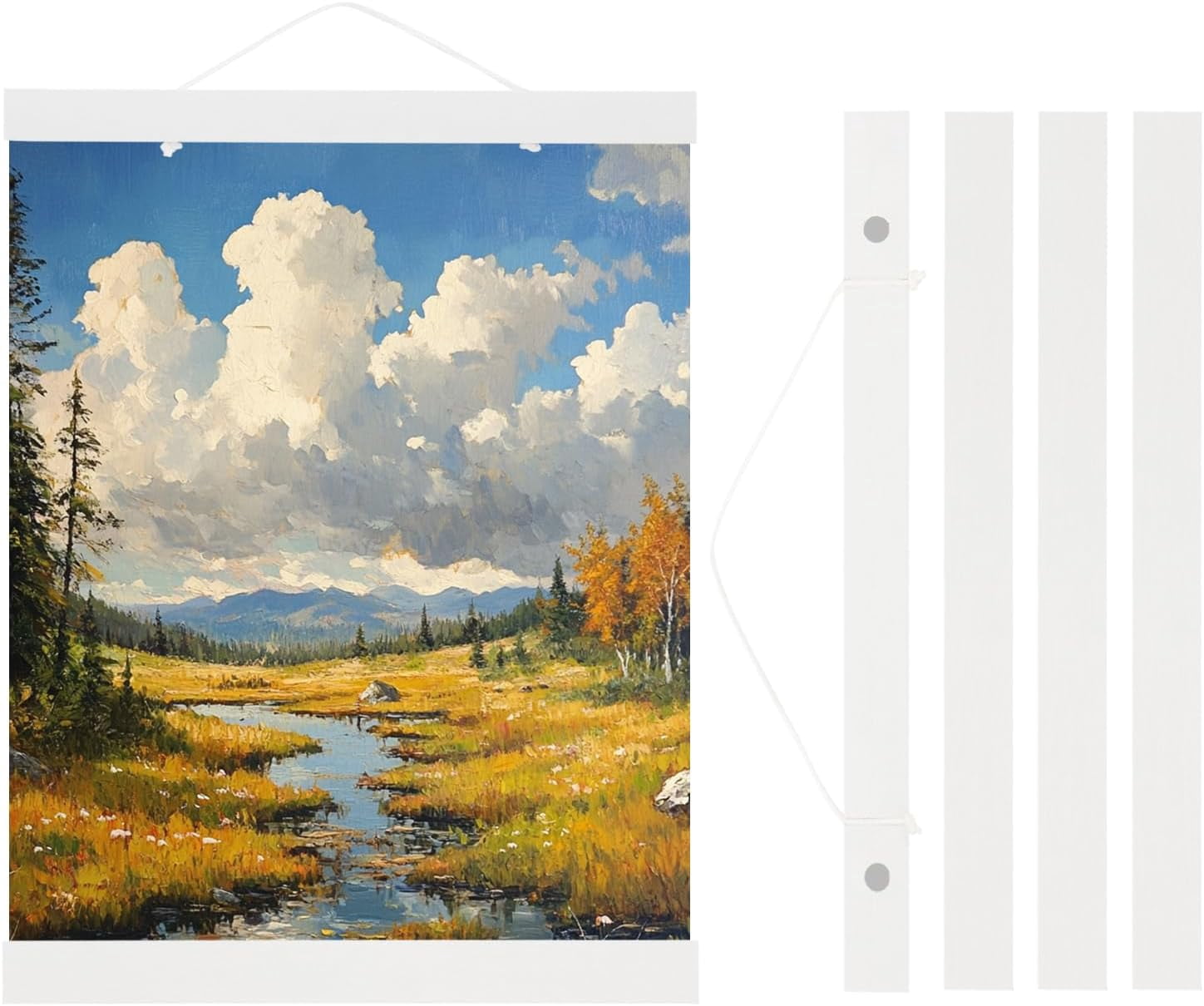 FRKSMD-2 Set Magnetic Poster Hanger Frame 12 Inch Wooden Magnet Picture Hangers Frames Wide Hanging Kit for Photos, Pictures, Artwork, Maps, White