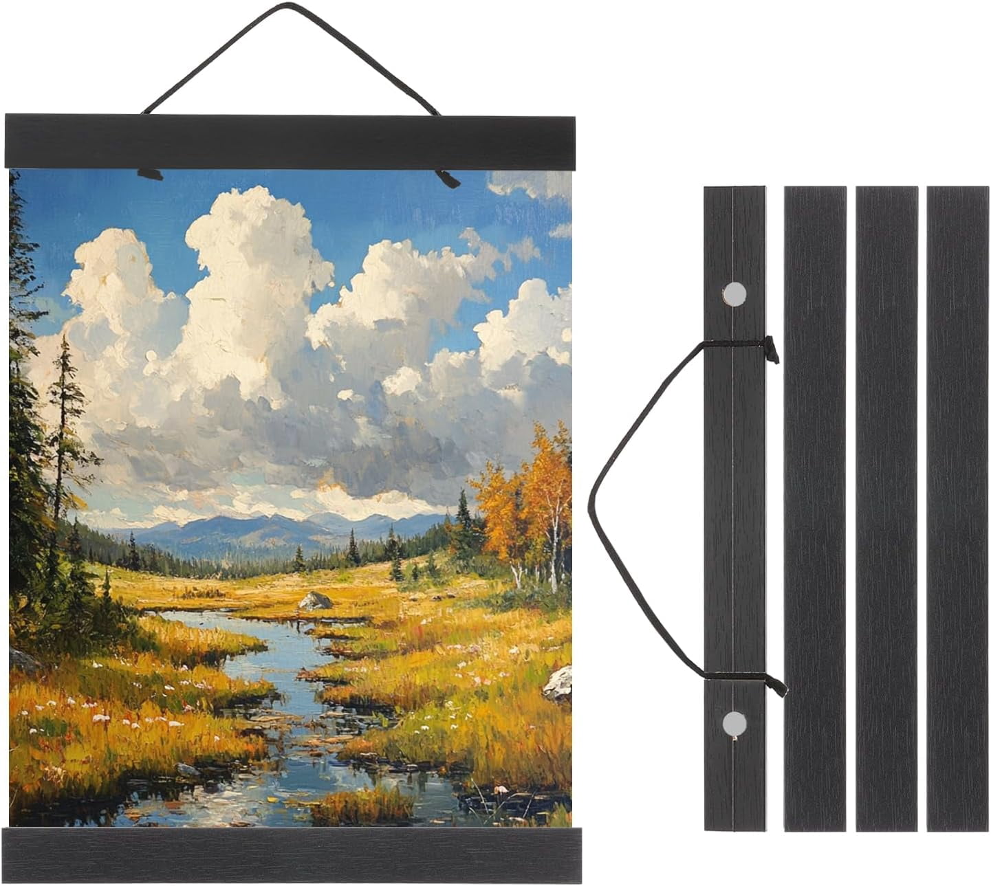 FRKSMD-2 Set Magnetic Poster Hanger Frame 8 Inch Wooden Magnet Picture Hangers Frames Wide Hanging Kit for Photos, Pictures, Artwork, Maps, Black