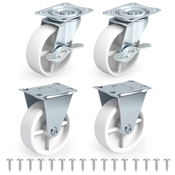 FRKSMD-2-inch casters (Set of 4), Featuring a Combination of Braking and Fixed Wheels, are Well-Made and Suitable for Furniture, Tool carts, Shelving, and Industrial Applications. Screws are Included