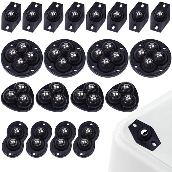 FRKSMD-20 PCS Self Adhesive Mini Caster Wheels 360 Degree Rotation Sticky Pulley Swivel Casters for Kitchen Appliances, Small Furniture, Trash Can Storage Box, Coffee Machine (4 Styles, Black)