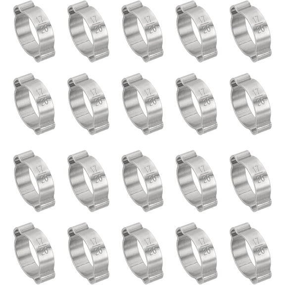 FRKSMD-20 Pack 17-20mm Double Ear Hose Clamp, 304 Stainless Steel O Clip Crimp Rings for Fuel Petrol Pipe Tube Fitting Connections, Silver Tone