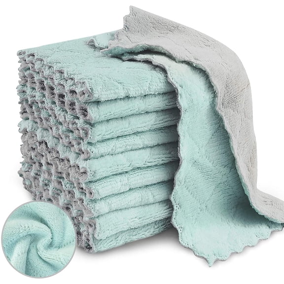 FRKSMD-20 Pack Kitchen Dish Cloths, Super Absorbent Microfiber Cleaning Cloth for Cleaning Dishes, Kitchen, Bathroom, Car (Grey & Green)
