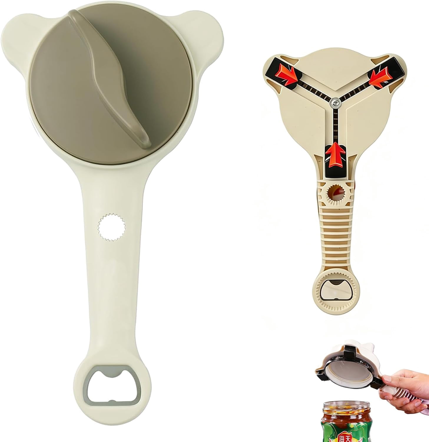FRKSMD-2026 New 4-in-1 Jar Opener for Seniors with Weak Hands, Manual Can Opener & Adjustable Lid Opener for Arthritis, Heavy Duty Bottle Opener, Cute Bear Design(1Grey)