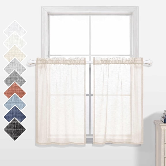 FRKSMD-24 Inch Curtains for Kitchen Windows Set of 2 Packs Cafe Curtains Tier Cream Beige Short Sheer Curtains for Small Windows 30x24 Inch Length