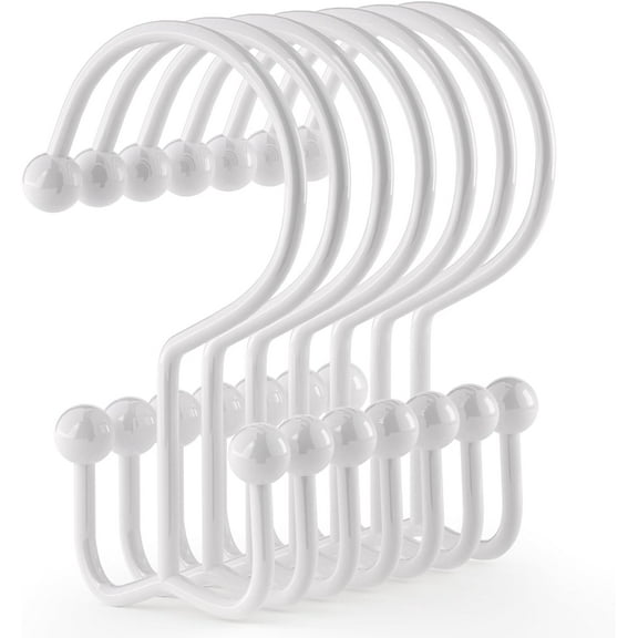FRKSMD-24 Pcs Shower Curtain Hooks Rings, Durable Shower Curtain Rings Rust Proof, Double Glide Shower Rings for Curtain, Simple Shower Hooks for Shower Curtain & Liner, White