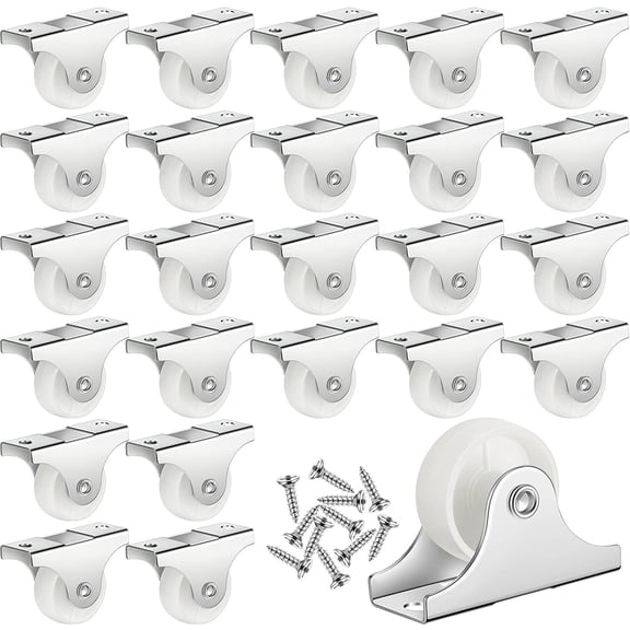 FRKSMD-24 Pcs Small Casters Wheels Mini Rigid Non Swivel Fixed Castor Wheels with Metal Top Plate for Furniture, Small Appliances with Screws (1 Inch,White)