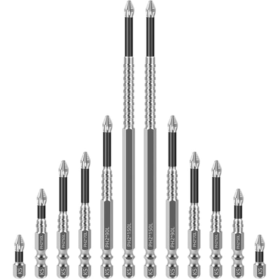 FRKSMD-24Pcs Impact Phillips Bits, Alloy High-Magnetic Screwdriver Drill Bit Set, Non-Slip Teeth Phillips Screwdriver Bit Set, Long Drill Bits for Electric Drills, 1+2+2.6+2.8+3.5+6in