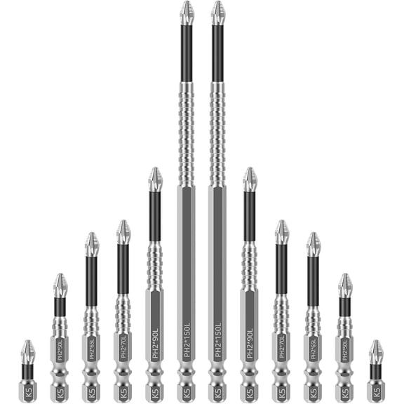 FRKSMD-24Pcs Impact Phillips Bits, Alloy High-Magnetic Screwdriver Drill Bit Set, Non-Slip Teeth Phillips Screwdriver Bit Set, Long Drill Bits for Electric Drills, 1+2+2.6+2.8+3.5+6in