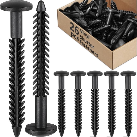 FRKSMD-26 Pack Vinyl Shutter Fasteners for Windows Outside, Plastic Shutter Screws Exterior Window Shutter Pin Pegs for Fixing and Installing (Black)