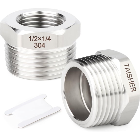 FRKSMD-2PCS 304 Stainless Steel New Reducer Hex Bushing, 1/2" NPT Male x 1/4" NPT Female, Reducing Pipe Adapter Fitting