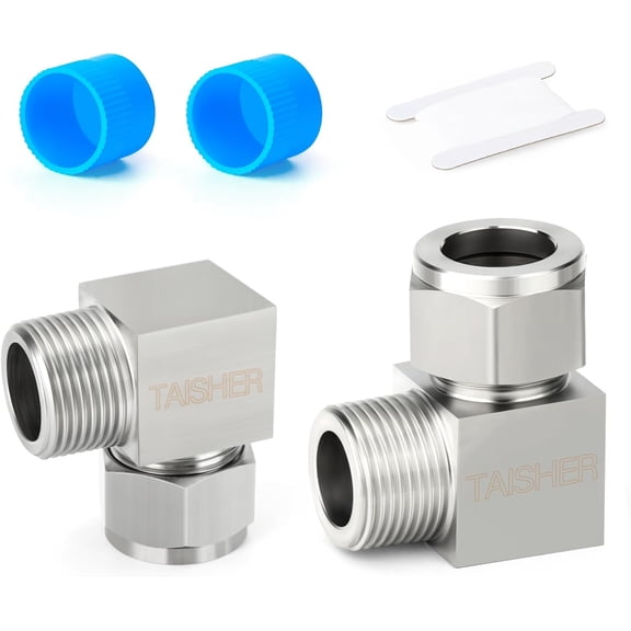 FRKSMD-2PCS 304 Stainless Steel Square 90 Degree Compression Tube Pipe Fitting Connector, 3/8" Tube OD x 1/8" NPT Male Adapter