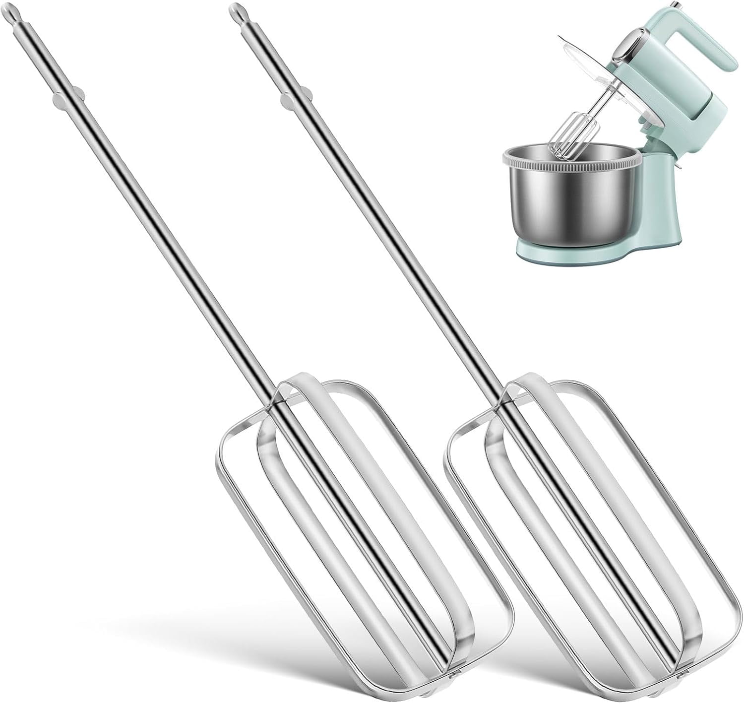 FRKSMD-2PCS Hand Mixer Replacement Beaters Stainless Steel Kitchen Hand Mixer Replacement Beaters for Drills Whisks Dough Hooks Accessories Kitchen Cooking Baking (Silver)