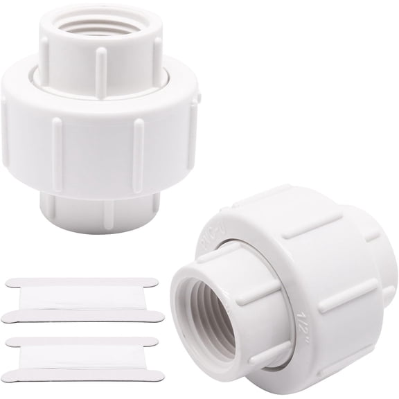FRKSMD-2Pcs 1/2" PVC Union, Female Threaded Coupling Pipe Fittings, Schedule 40, FNPT Coupling for Irrigation, Plumbing, White