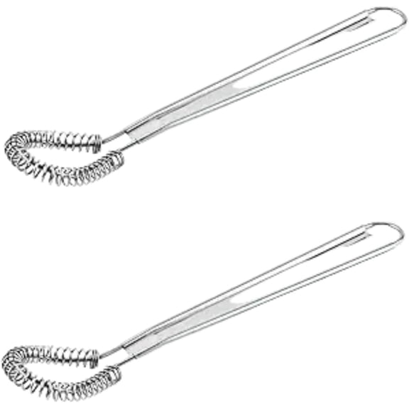 FRKSMD-2Pcs Silver Egg Beater Stainless Steel Mini Spring Coil Whisk Handheld Milk Frother Foamer Sauce Stirrer Blender Coffee Mixer Kitchen Egg Tools Whisks