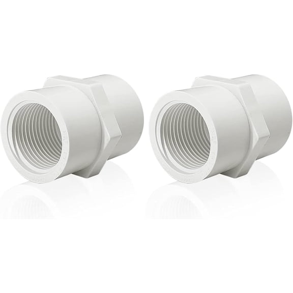 FRKSMD-2Pcs White PVC Pipe Fittings, 2 NPT Female Thread PVC Pipe Fitting Adapter Connector, PVC Female Threaded Pipe Coupling, Socket x NPT Female, Sch40
