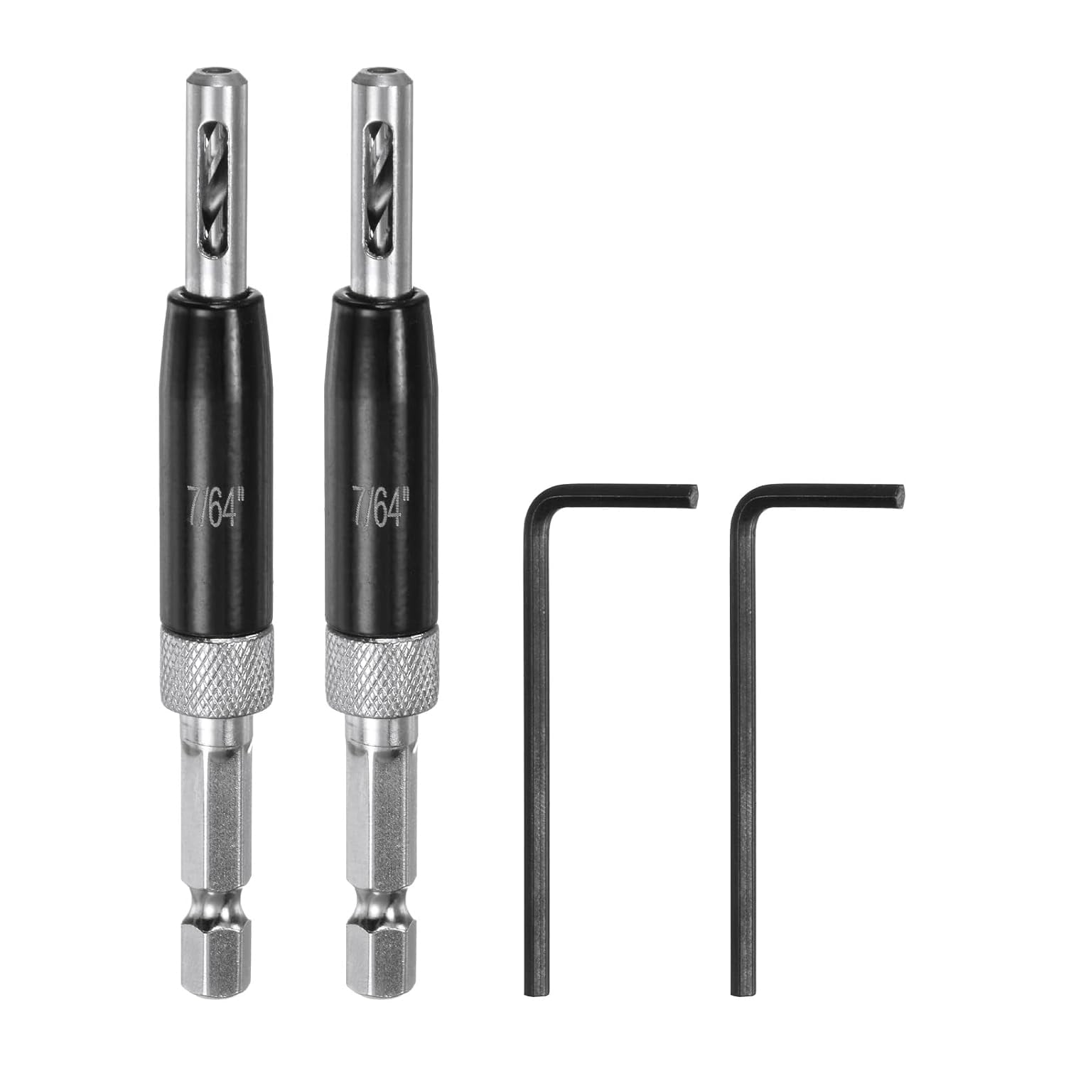 FRKSMD-2pcs Self Centering Drill Bit Set 7/64", 1/4" Hex Shank Drilling Bits for Wood Working, Cabinet Door Hinge Hole Punch Tool Self Center with Hex Keys L-Shaped, Black