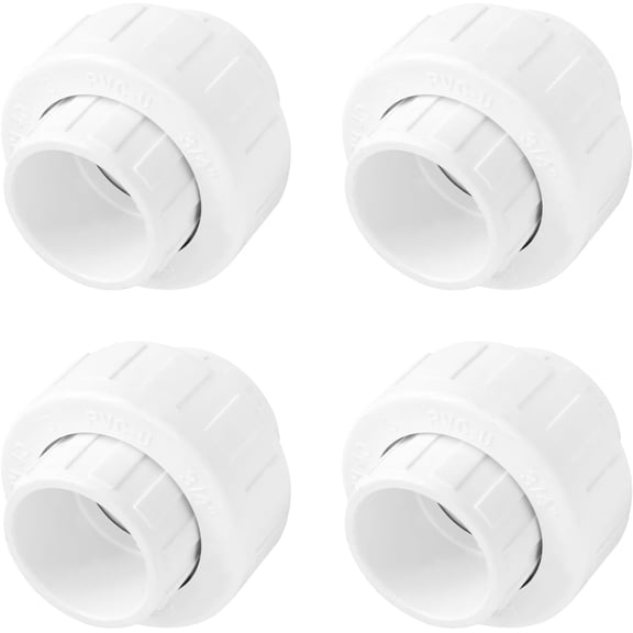 FRKSMD-3/4 Inch PVC Union Coupling Pipe Fitting, 3/4 Inch Slip Joint Adapter PVC Connectors (Socket x Socket), EPDM O-Ring (4Pcs)