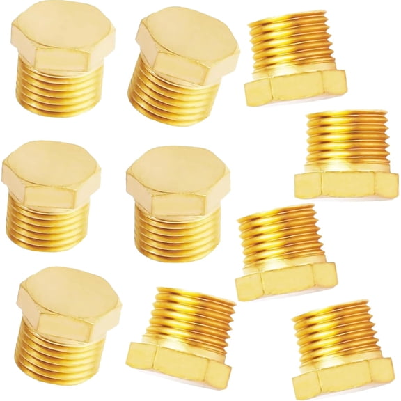 FRKSMD-3/4 Npt Adapter for Pipe Fittings, Brass pipe plug 3/4 npt plug Hex Head Plug with Thread, (10 Packs)