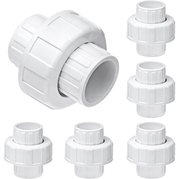 FRKSMD-3/4" PVC Union Coupling Pipe Fittings, 6 Pack Female Union Coupling Adapter, Socket Slip Union with O-Ring