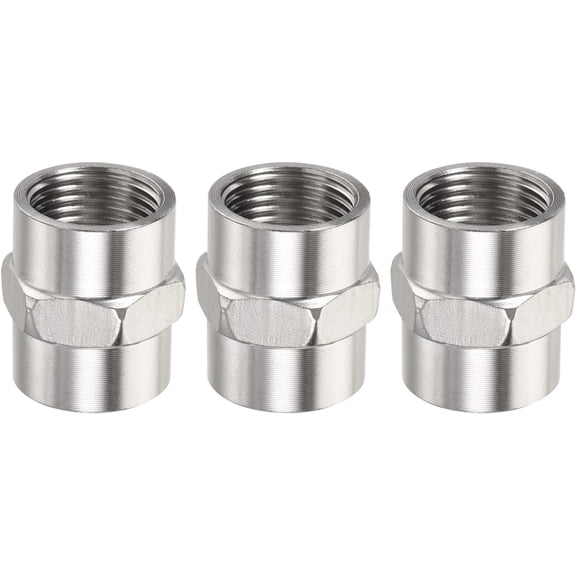 FRKSMD-3 Pack Pipe Fitting Coupling -Stainless Steel Female Hex Nipple, Tight Connection, Apply to Air Compressor, (G1/2 Female to Female, Silver)