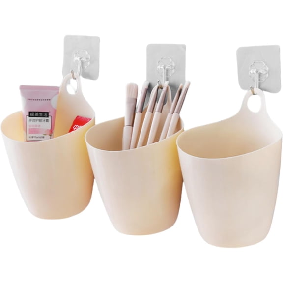 FRKSMD-3 Pack Wall Toothbrush Holder for Bathroom Shower Organizer Hanging Cup Holder for Tooth Brush,Electric Toothbrush,Toothpaste,Razor,Makeup Brush,Pen,Adhesive Bucket Wall Organizer