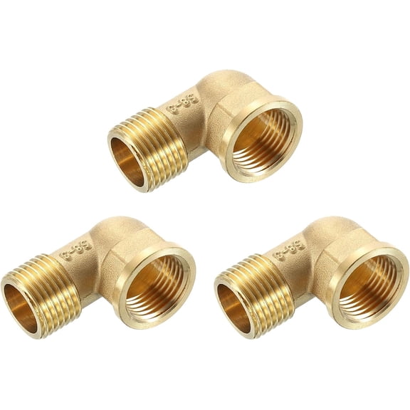 FRKSMD-3 Pcs 90 Degree Elbow, 1/2 Inch Male x 1/2 Inch Female Brass Right Angle Pipe Fitting, Connector for Fluid Gas Fuel Oil Pipe