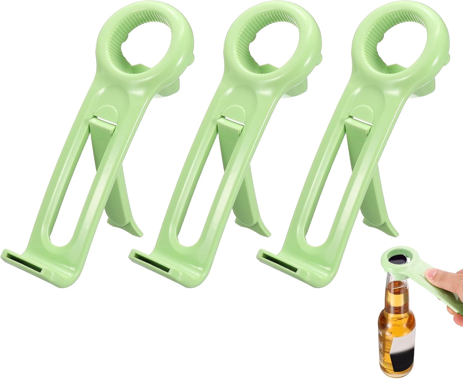 FRKSMD-3 Pcs Jar Key Lid Opener, Jar Lid Opener with Phone Stand Easy Grip Design Multifunctional Can Open Tool for Elderly Seniors Women Weak Hands Kitchen Use, Green