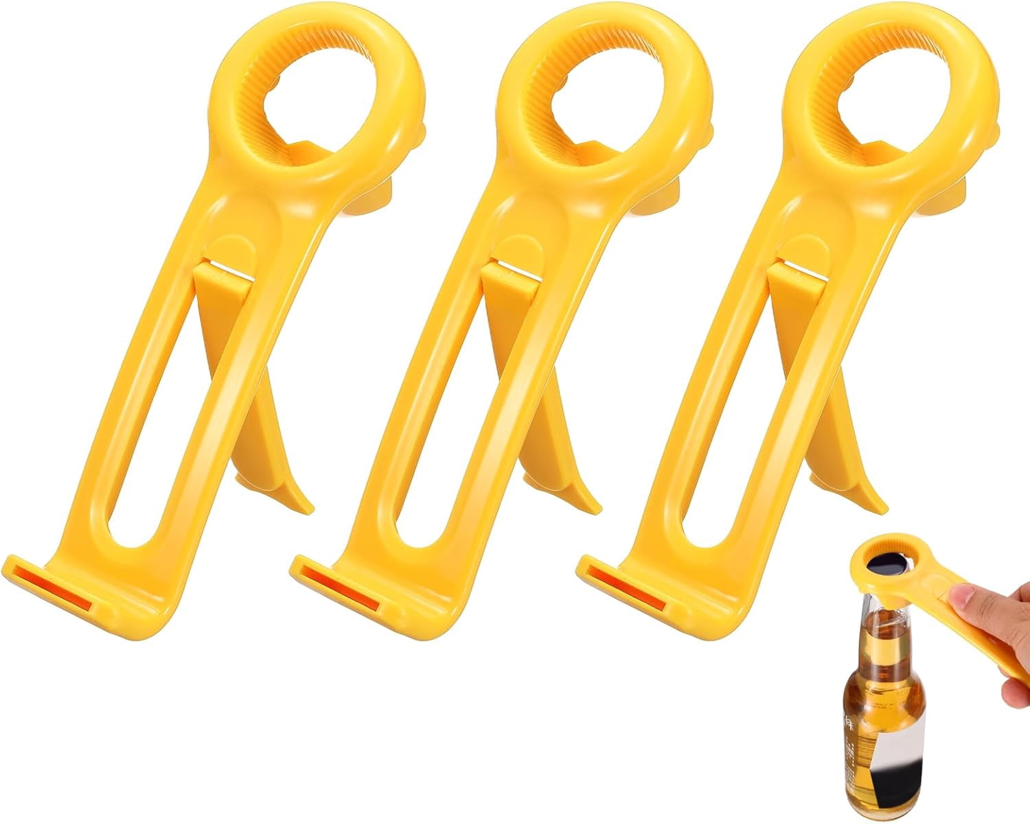 FRKSMD-3 Pcs Jar Key Lid Opener, Jar Lid Opener with Phone Stand Easy Grip Design Multifunctional Can Open Tool for Elderly Seniors Women Weak Hands Kitchen Use, Yellow