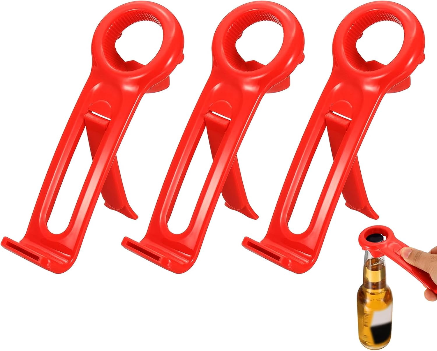 FRKSMD-3 Pcs Jar Key Lid Opener, Jar Lid Opener with Phone Stand Easy Grip Design Multifunctional Can Open Tool for Elderly Seniors Women Weak Hands Kitchen Use, Red