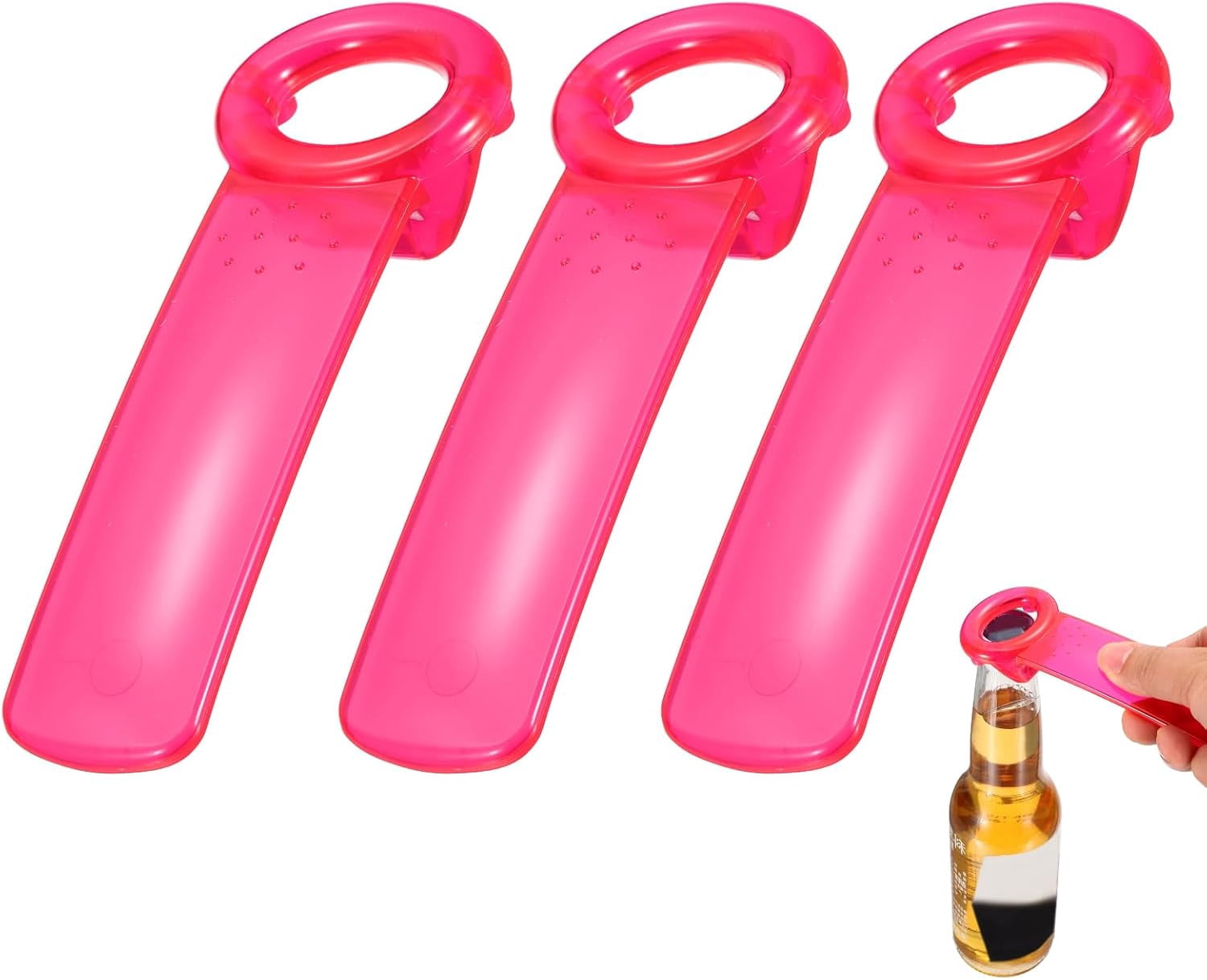 FRKSMD-3 Pcs Jar Key Lid Opener, Plastic Jar Lid Opener Easy Grip Multifunctional Durable Can Open Tool for Elderly Seniors Women Weak Hands Easy-use by Anyone, Transparent Rose Red