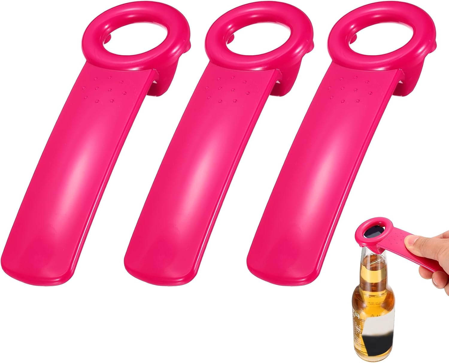 FRKSMD-3 Pcs Jar Key Lid Opener, Plastic Jar Lid Opener Easy Grip Multifunctional Durable Can Open Tool for Elderly Seniors Women Weak Hands Easy-use by Anyone, Rose Red