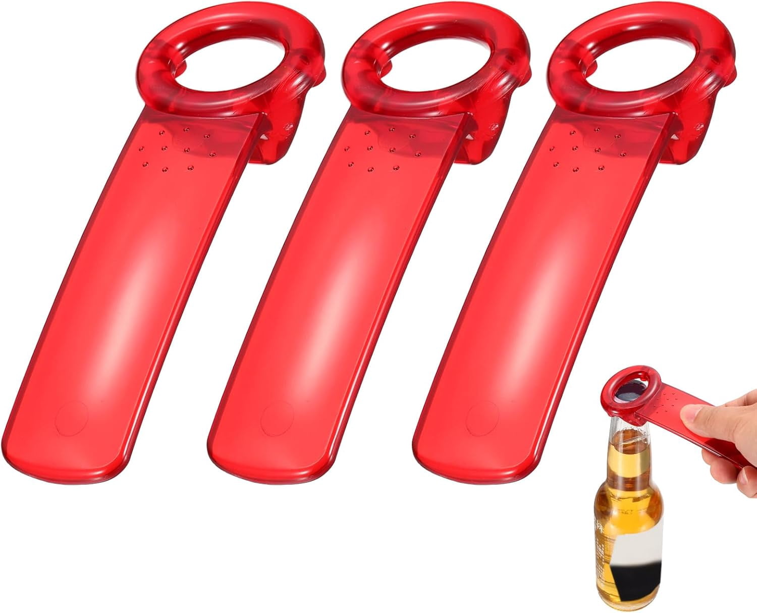 FRKSMD-3 Pcs Jar Key Lid Opener, Plastic Jar Lid Opener Easy Grip Multifunctional Durable Can Open Tool for Elderly Seniors Women Weak Hands Easy-use by Anyone, Transparent Red