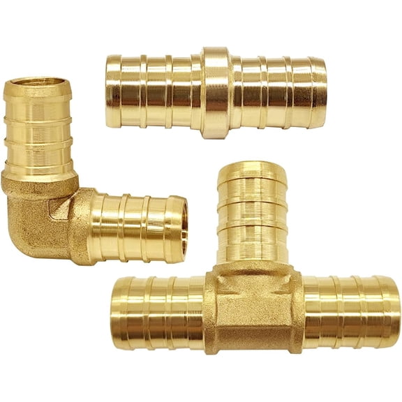 FRKSMD-3 Pcs Pex Fittings 1/2 Inch Set,1 Each Elbow Tee Coupling,PEX Brass Crimp Fitting Combo with Tees, Elbows, Straights