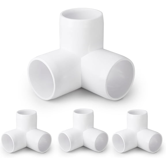 FRKSMD-3 Way PVC Pipe Fittings 1-1/4 Inch, White PVC Elbow Corner Side Outlet Tee Fitting, SCH40 Furniture Grade Pipe Connectors - Fits 1-1/4" Polyvinyl Chloride Pipes, 4 Pieces