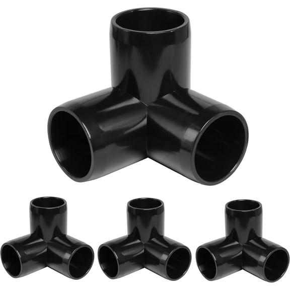 FRKSMD-3 Way PVC Pipe Fittings 1 Inch, Black PVC Elbow Corner Side Outlet Tee Fitting, SCH40 Furniture Grade Pipe Connectors - Fits 1" Polyvinyl Chloride Pipes, 4 Pieces