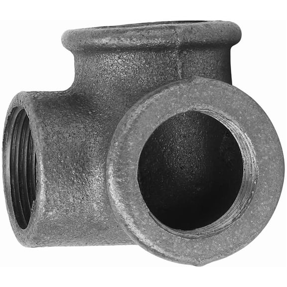 FRKSMD-3 Way Side Outlet Elbow Black Malleable Iron Pipe Fitting Connector for Industrial Vintage Style DIY Furniture (DN15 1/2 Inch)