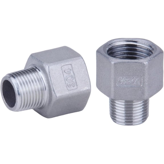 FRKSMD-304 Stainless Steel Pipe Fitting - 1/2" Female x 3/8" Male NPT Reducer Adapter, Threaded Reducing Coupling Connector (2 Pcs)