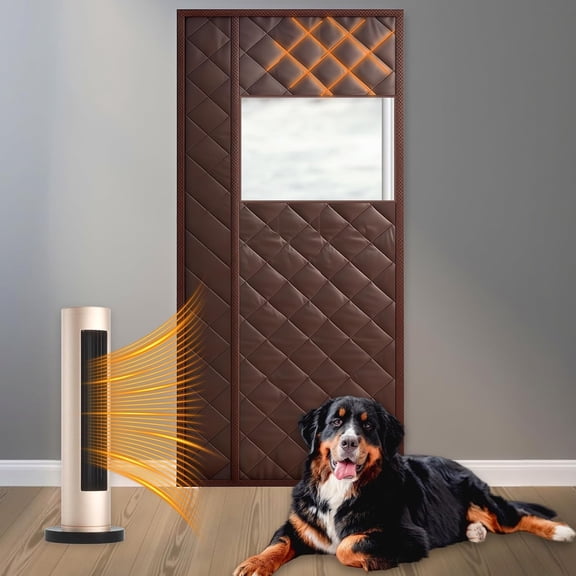 FRKSMD-32x80in Side Opening Thermal Door Cover with Clear Visible Window, Magnetic Thermal Insulated Door Curtain Size 34"x82" Oxford Cloth Thickened Cotton Winter Doors Curtain