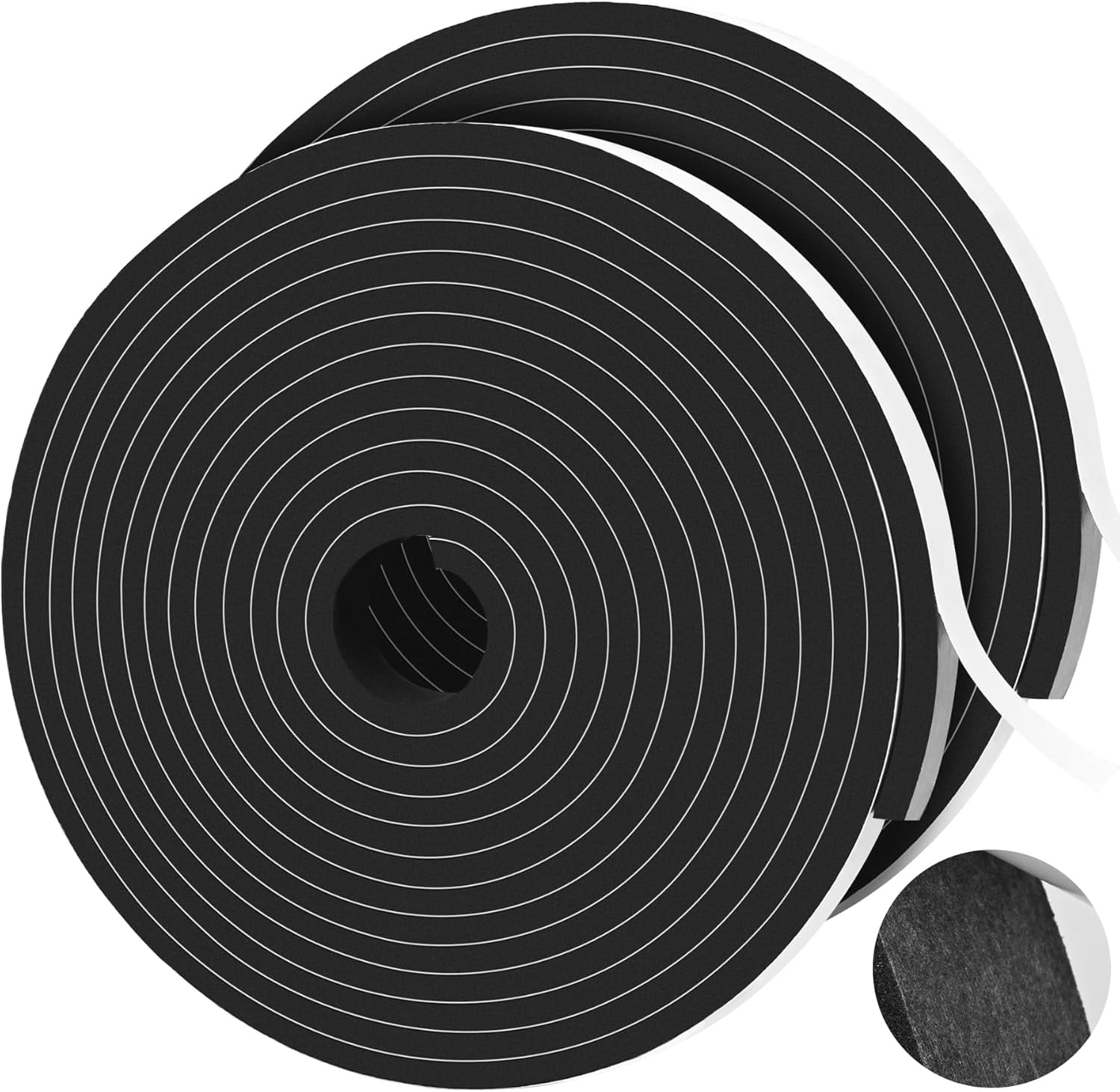FRKSMD-33Ft Foam Tapes Self Adhesive Foam Seal Strips 1/2In x 1/4In x 16.5Ft Each Roll Weatherstrips High Resilience Weather Stripping Door Seals for Door Soundproofing, Window Insulation (2R, Black)