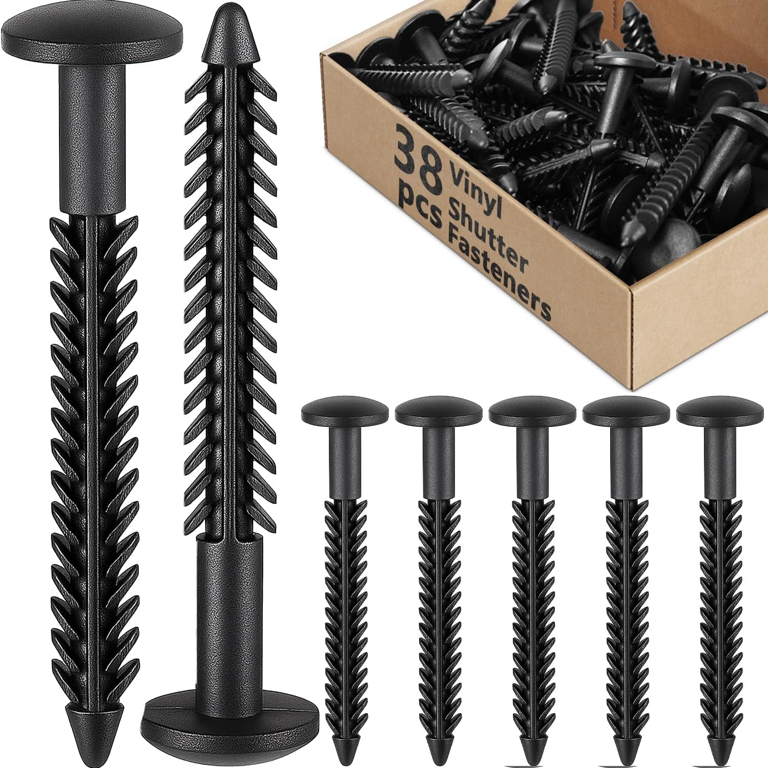 FRKSMD-38 Pack Vinyl Shutter Fasteners for Windows Outside, Plastic Shutter Screws Exterior Window Shutter Pin Pegs for Fixing and Installing (Black)
